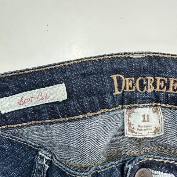 Decree Bootcut Distressed Women's size 11 Dark Wash Blue Denim Jeans - Picture 3 of 5